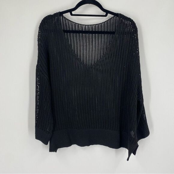 SHEIN Sweaters - Shein Women’s V Neck Ling Sleeve Cage Knit Seethru Black Sweater size 0XL